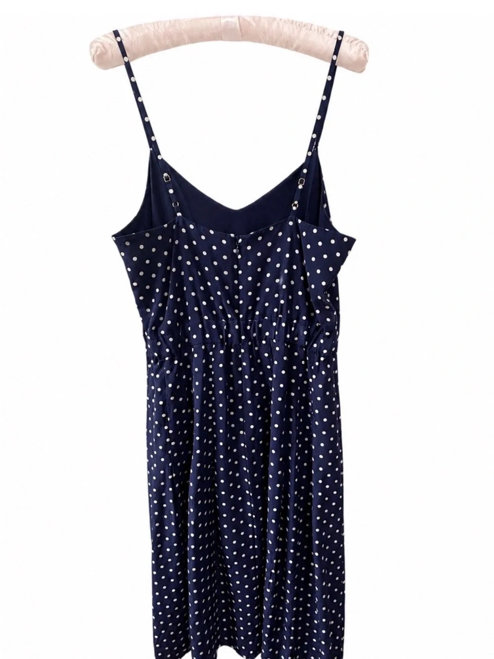 J. Crew Navy Blue Polka Dot 100% Silk Midi Dress SZ 4 Relaxed Fit Coquette - Picture 5 of 14